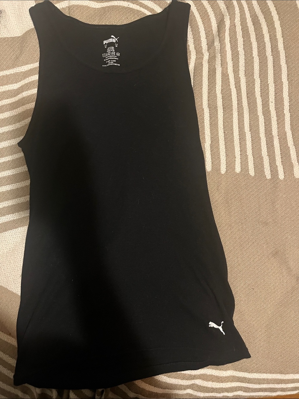Puma Black Ribbed Tank with Small White Puma Logo